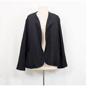 Sangam Jacket Black Woven Cotton Open Front Misses Size XL